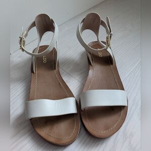 White Cream Sandals Buckle Gold Accent